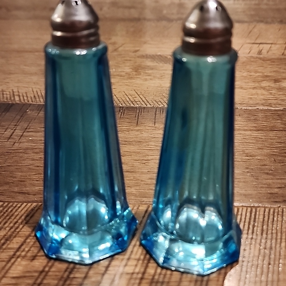 Blue Glass Salt and Pepper Shakers - Pair
